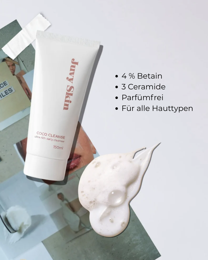 Juvy Skin Coco Cleanse mit 4 Prozent Betain und 3 Ceramiden – parfümfreier Gelreiniger für alle Hauttypen
