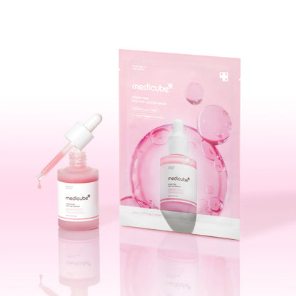 Medicube PDRN Pink Peptide Serum Mask neben dem separat erhältlichen PDRN Pink Peptide Serum
